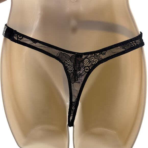Victoria Secret Panty Thong Bling Shine Strap Black Lace Logo XL - Picture 6 of 6